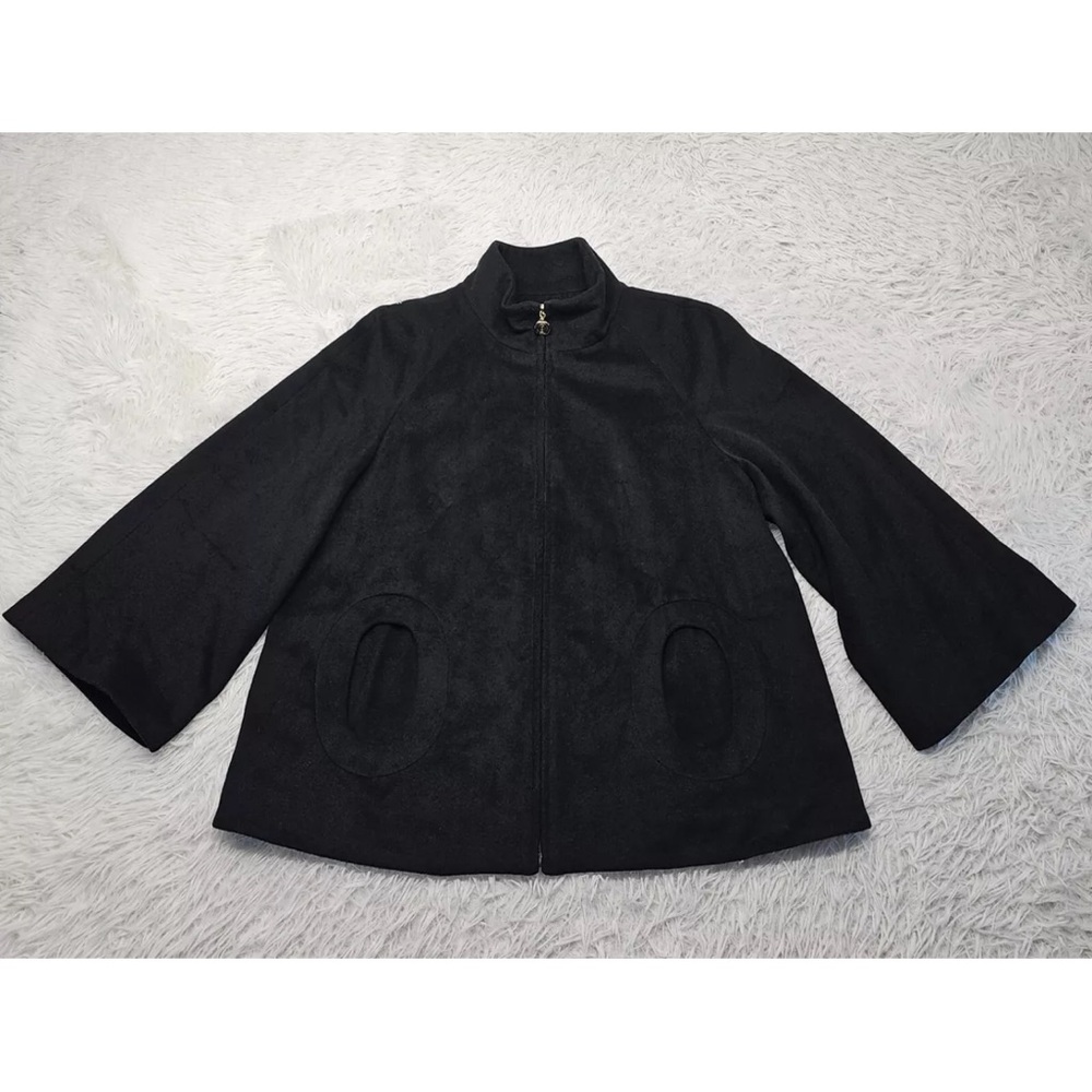 Betsy Johnson Vintage Pinup Black Peacoat Flare Sleeves Oval Pockets Cape M